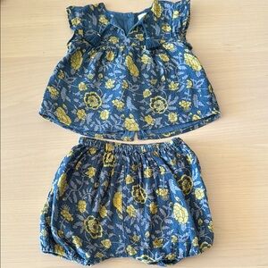 Floral Blue and Yellow baby Outfit (blouse and bloomer)